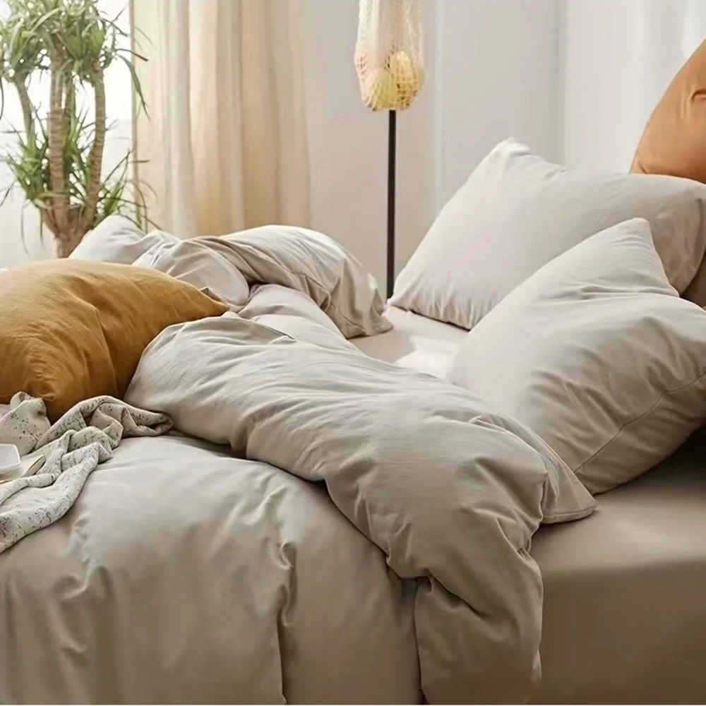 Full Size Duvet Cover Set 2 Pillowcases Taupe Stone Color Bedding NEW